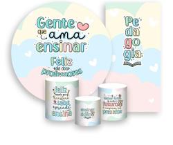 Kit Painel De Festa + Trio Capa Cilindro + Faixa Veste Fácil - Dia dos Professores Tons Claros Delicado 003