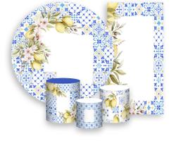 Kit Painel De Festa + Trio Capa Cilindro + Faixa Veste Fácil - Efeito Azulejo com Limões Sicilianos 026 Kit Painel De Festa + Trio Capa Cilindro + Faixa Veste Fácil - Efeito Azulejo com Limões Sicilianos 026