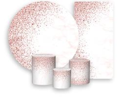 Kit Painel De Festa + Trio Capa Cilindro + Faixa Veste Fácil - Efeito Glitter Rose com Mármore 032 Kit Painel De Festa + Trio Capa Cilindro + Faixa Veste Fácil - Efeito Glitter Rose com Mármore 032