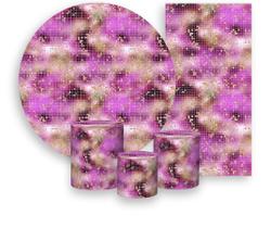 Kit Painel De Festa + Trio Capa Cilindro + Faixa Veste Fácil - Efeito Lantejoulas Disco Mirror Lilás 022