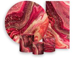 Kit Painel De Festa + Trio Capa Cilindro + Faixa Veste Fácil - Efeito Mármore Vermelho com Glitter Dourado 041 Kit Painel De Festa + Trio Capa Cilindro + Faixa Veste Fácil - Efeito Mármore Vermelho com Glitter Dourado 041