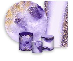 Kit Painel De Festa + Trio Capa Cilindro + Faixa Veste Fácil - Efeito Marmorizado Lilás 013