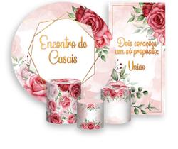 Kit Painel De Festa + Trio Capa Cilindro + Faixa Veste Fácil - Encontro de Casais Rosa Floral 005 Kit Painel De Festa + Trio Capa Cilindro + Faixa Veste Fácil - Encontro de Casais Rosa Floral 005