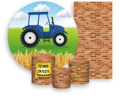 Kit Painel De Festa + Trio Capa Cilindro + Faixa Veste Fácil - Fazenda Trator Cute 001