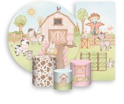 Kit Painel De Festa + Trio Capa Cilindro + Faixa Veste Fácil - Fazendinha Florida Cute 008