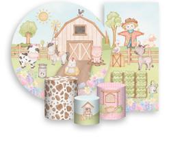 Kit Painel De Festa + Trio Capa Cilindro + Faixa Veste Fácil - Fazendinha Florida Cute 015