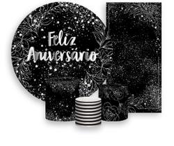 Kit Painel De Festa + Trio Capa Cilindro + Faixa Veste Fácil - Feliz Aniversário Efeito Brilhos Prateados 051 Kit Painel De Festa + Trio Capa Cilindro + Faixa Veste Fácil - Feliz Aniversário Efeito Brilhos Prateados 051
