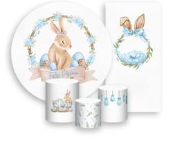 Kit Painel De Festa Trio Capa Cilindro Faixa Veste Fácil, Feliz Páscoa Azul Fofo 009 Kit Painel De Festa Trio Capa Cilindro Faixa Veste Fácil, Feliz Páscoa Azul Fofo 009