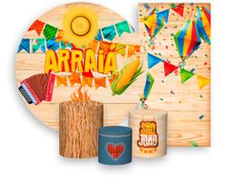 Kit Painel De Festa + Trio Capa Cilindro + Faixa Veste Fácil - Festa Junina Arraiá 005 - Via Cores