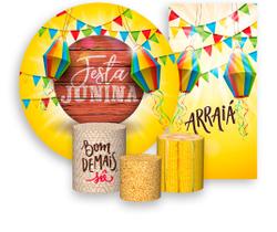 Kit Painel De Festa + Trio Capa Cilindro + Faixa Veste Fácil - Festa Junina Arraiá Bom Demais 004