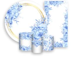 Kit Painel De Festa + Trio Capa Cilindro + Faixa Veste Fácil - Floral Azul 042 Kit Painel De Festa + Trio Capa Cilindro + Faixa Veste Fácil - Floral Azul 042