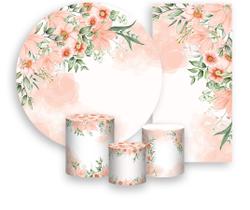 Kit Painel De Festa Trio Capa Cilindro Faixa Veste Fácil, Floral Tons Salmão 053 Kit Painel De Festa Trio Capa Cilindro Faixa Veste Fácil, Floral Tons Salmão 053