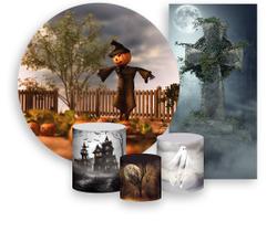 Kit Painel De Festa + Trio Capa Cilindro + Faixa Veste Fácil - Halloween Espantalho Assombrado 006 Kit Painel De Festa + Trio Capa Cilindro + Faixa Veste Fácil - Halloween Espantalho Assombrado 006