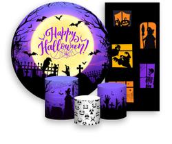 Kit Painel De Festa + Trio Capa Cilindro + Faixa Veste Fácil - Halloween Luar no Cemitério 016