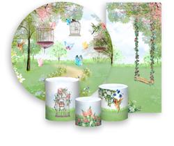 Kit Painel De Festa + Trio Capa Cilindro + Faixa Veste Fácil - Jardim Aquarela Borboletas 003