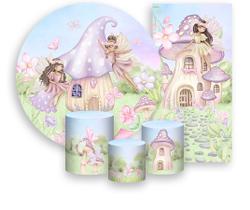Kit Painel De Festa + Trio Capa Cilindro + Faixa Veste Fácil - Jardim das Fadas Aquarela 006