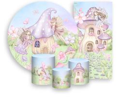 Kit Painel De Festa + Trio Capa Cilindro + Faixa Veste Fácil - Jardim das Fadas Loira 004