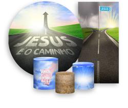 Kit Painel De Festa + Trio Capa Cilindro + Faixa Veste Fácil - Jesus é o Caminho Estrada 023 Kit Painel De Festa + Trio Capa Cilindro + Faixa Veste Fácil - Jesus é o Caminho Estrada 023