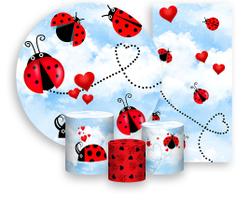 Kit Painel De Festa + Trio Capa Cilindro + Faixa Veste Fácil - Joaninha Cute 001