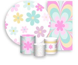 Kit Painel De Festa + Trio Capa Cilindro + Faixa Veste Fácil - Margaridas Tons Pastéis 039