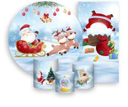 Kit Painel De Festa + Trio Capa Cilindro + Faixa Veste Fácil - Natal Papai Noel no Trenó 012