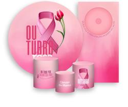 Kit Painel De Festa + Trio Capa Cilindro + Faixa Veste Fácil - Outubro Rosa Laço Realista 003