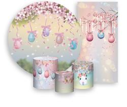 Kit Painel De Festa + Trio Capa Cilindro + Faixa Veste Fácil - Ovos de Páscoa Flores e Fitas 004 Kit Painel De Festa + Trio Capa Cilindro + Faixa Veste Fácil - Ovos de Páscoa Flores e Fitas 004