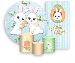 Kit Painel De Festa + Trio Capa Cilindro + Faixa Veste Fácil - Páscoa Azul Coelhinhos Cute 003 Kit Painel De Festa + Trio Capa Cilindro + Faixa Veste Fácil - Páscoa Azul Coelhinhos Cute 003