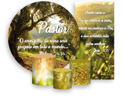 Kit Painel De Festa + Trio Capa Cilindro + Faixa Veste Fácil - Pastor Paisagem Árvores de Oliveira 014