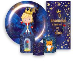 Kit Painel De Festa + Trio Capa Cilindro + Faixa Veste Fácil - Pequeno Príncipe Azul Marinho com Estrelas 004