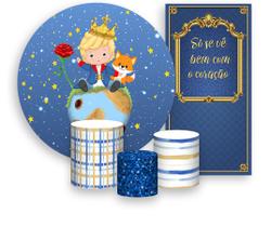 Kit Painel De Festa + Trio Capa Cilindro + Faixa Veste Fácil - Pequeno Príncipe Loiro Cute 002