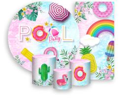 Kit Painel De Festa + Trio Capa Cilindro + Faixa Veste Fácil - Pool Party Rosa e Azul Maio 003 Kit Painel De Festa + Trio Capa Cilindro + Faixa Veste Fácil - Pool Party Rosa e Azul Maio 003