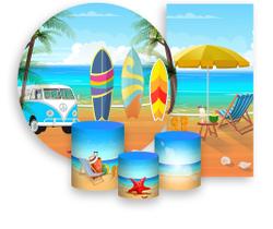 Kit Painel De Festa + Trio Capa Cilindro + Faixa Veste Fácil - Praia Beach Surf 005