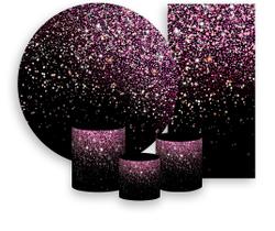 Kit Painel De Festa + Trio Capa Cilindro + Faixa Veste Fácil - Preto Efeito Glitter Rosa e Dourado 004 Kit Painel De Festa + Trio Capa Cilindro + Faixa Veste Fácil - Preto Efeito Glitter Rosa e Dourado 004