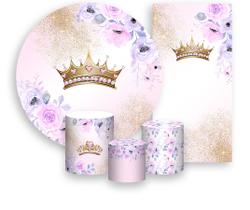 Kit Painel De Festa + Trio Capa Cilindro + Faixa Veste Fácil - Realeza Rosa e Lilás Floral 011 Kit Painel De Festa + Trio Capa Cilindro + Faixa Veste Fácil - Realeza Rosa e Lilás Floral 011