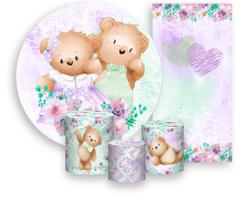 Kit Painel De Festa + Trio Capa Cilindro + Faixa Veste Fácil - Revelação Ursinhos Lilás e Verde Claro 004 Kit Painel De Festa + Trio Capa Cilindro + Faixa Veste Fácil - Revelação Ursinhos Lilás e Verde Claro 004