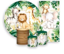 Kit Painel De Festa + Trio Capa Cilindro + Faixa Veste Fácil - Safari Animais Na Selva 021 Kit Painel De Festa + Trio Capa Cilindro + Faixa Veste Fácil - Safari Animais Na Selva 021