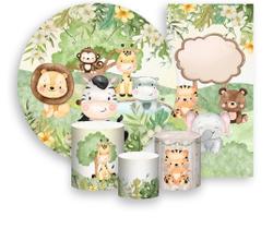 Kit Painel De Festa + Trio Capa Cilindro + Faixa Veste Fácil - Safari Verde Suave 024 Kit Painel De Festa + Trio Capa Cilindro + Faixa Veste Fácil - Safari Verde Suave 024