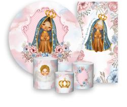 Kit Painel De Festa + Trio Capa Cilindro + Faixa Veste Fácil - Santa Nossa Senhora Aparecida Cute 008