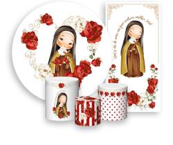 Kit Painel De Festa + Trio Capa Cilindro + Faixa Veste Fácil - Santa Teresinha do Menino Jesus Cute 007