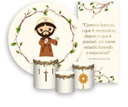 Kit Painel De Festa + Trio Capa Cilindro + Faixa Veste Fácil - Santo São Francisco De Assis Católico 003