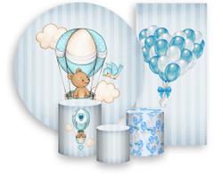 Kit Painel De Festa + Trio Capa Cilindro + Faixa Veste Fácil - Ursinho Baloeiro Azul Claro 005 Kit Painel De Festa + Trio Capa Cilindro + Faixa Veste Fácil - Ursinho Baloeiro Azul Claro 005