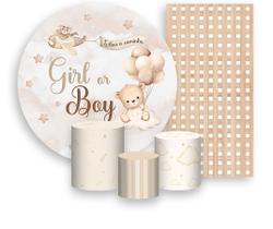 Kit Painel De Festa + Trio Capa Cilindro + Faixa Veste Fácil - Ursinho de Pelucia Bege Revelação 007 Kit Painel De Festa + Trio Capa Cilindro + Faixa Veste Fácil - Ursinho de Pelucia Bege Revelação 007