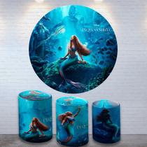 Kit Painel Decoração de Festa Redondo Em Tecido e Elástico Painel Festa A Pequena Sereia Kit Painel Decoração de Festa Redondo Em Tecido e Elástico Painel Festa A Pequena Sereia