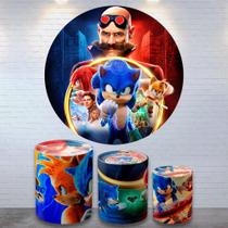 Kit Painel Decoração de Festa Redondo Em Tecido e Elástico Painel Festa Sonic 2 Kit Painel Decoração de Festa Redondo Em Tecido e Elástico Painel Festa Sonic 2