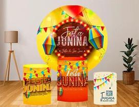Kit Painel Decoração de Festa Redondo Tema Festa Junina Em Tecido e Elástico Painel Festa