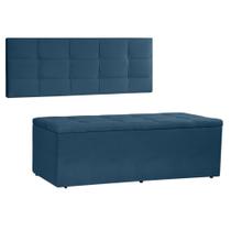 Kit Painel e Calçadeira Baú King 1,95m Roma Suede Azul Marinho - Pallazio