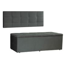 Kit Painel e Calçadeira Baú Queen 1,60m Roma Suede Cinza - Pallazio Kit Painel e Calçadeira Baú Queen 1,60m Roma Suede Cinza - Pallazio