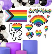 Kit Painel Festa Orgulho Lgbt Arco Iris C/ 17 Itens - Piffer