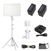 Kit Painel Led Godox Com Carregador Duplo 2 Baterias Tripé 2 Metros Inox Greika